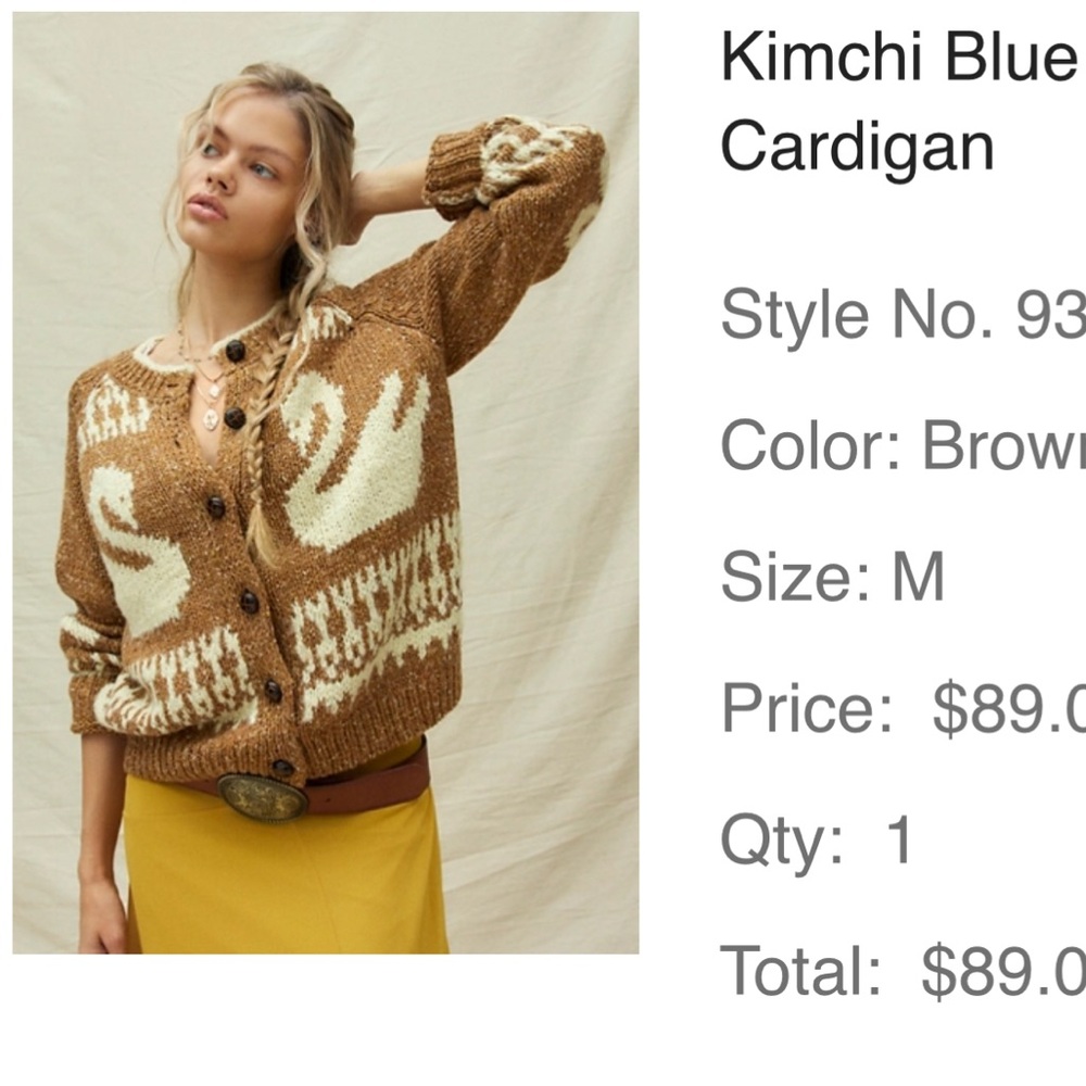 Kimchi Blue Brown and Cream Swan Cardigan